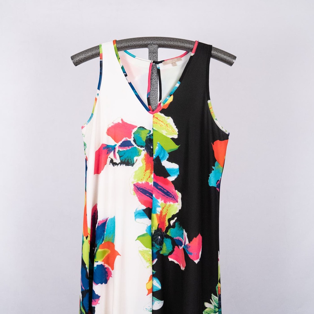 Joan Vass New York Vibrant Colorful Sleeveless Lined Midi Dress Women's MEDIUM - Picture 2 of 6